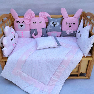 Pink Animal Face Crib Bedding Set