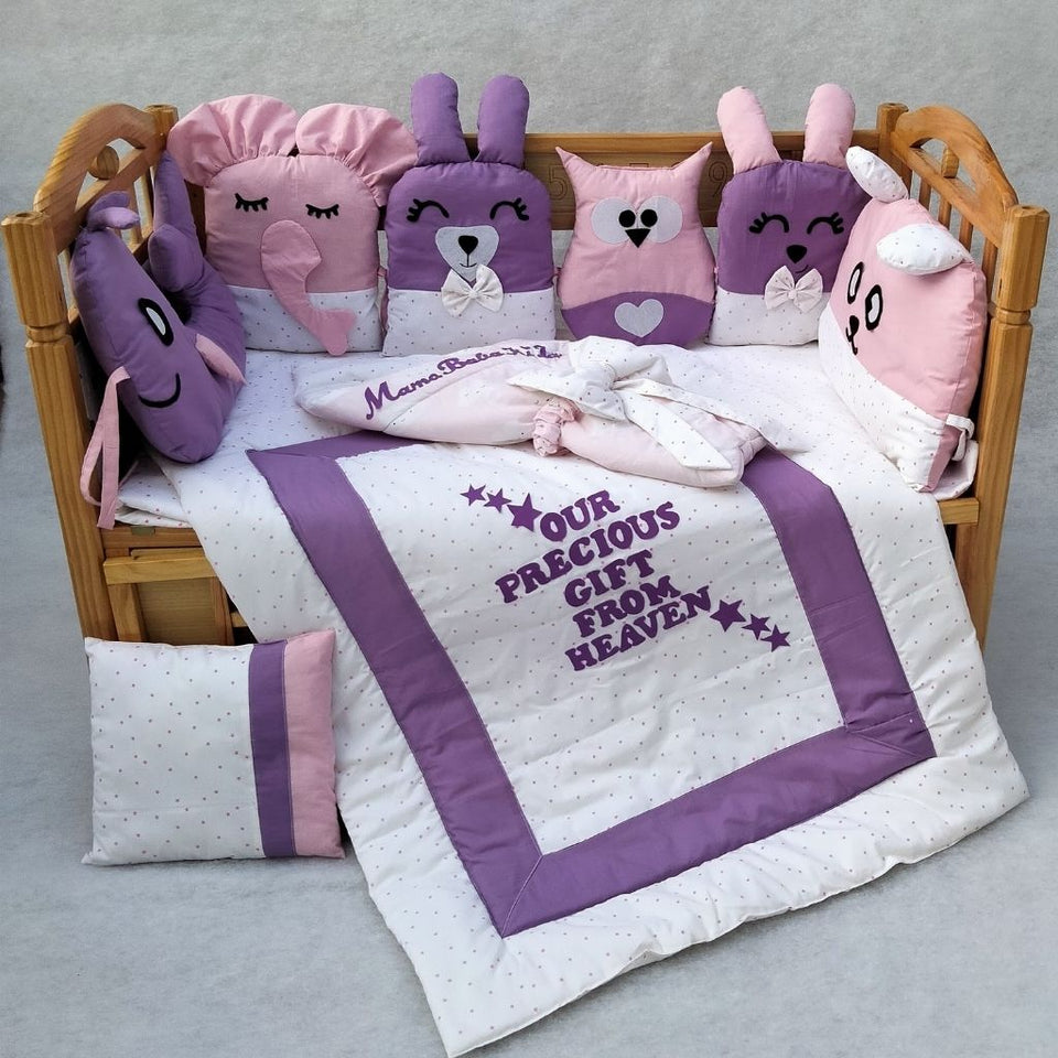 Purple & Pink Animal Face Crib Set