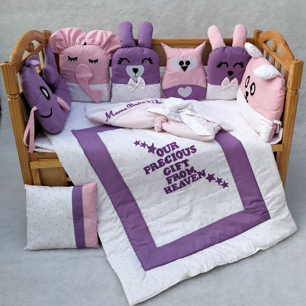 Purple & Pink Animal Face Crib Set