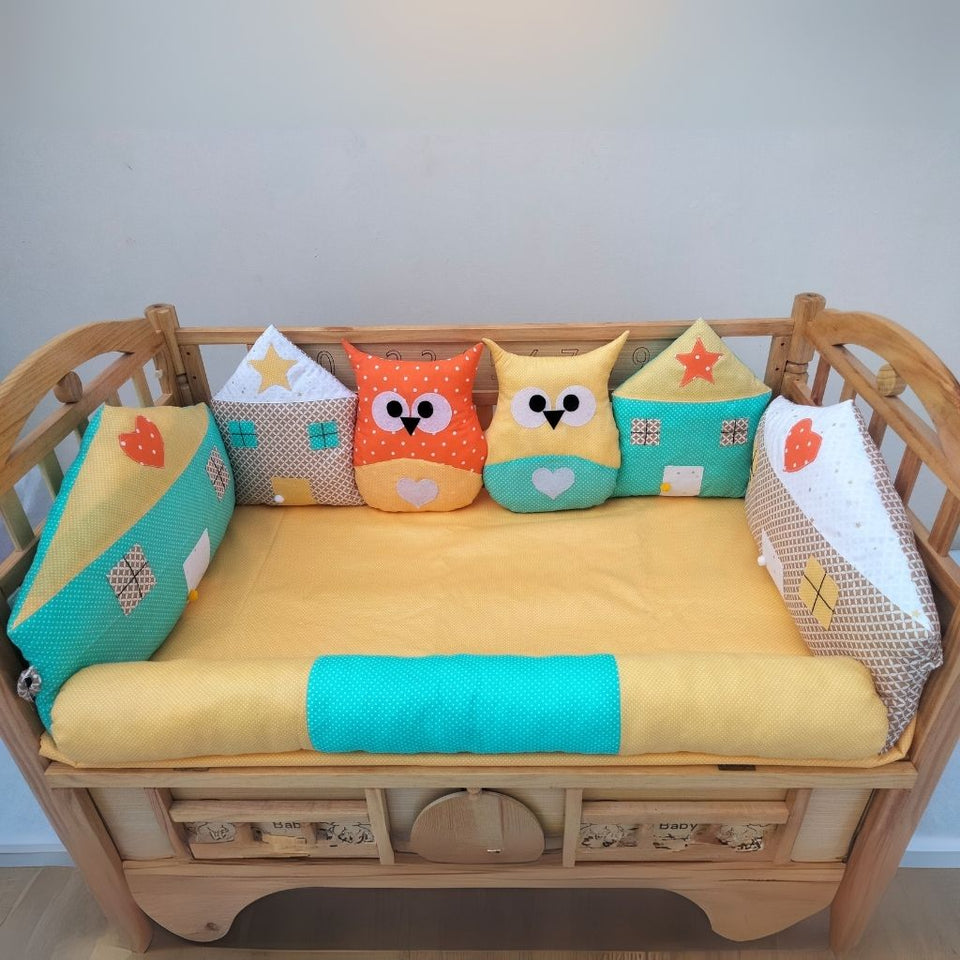 Owl and House Themed Crib Bedding Set