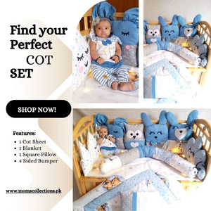 Blue Gray Animal Face Crib Set