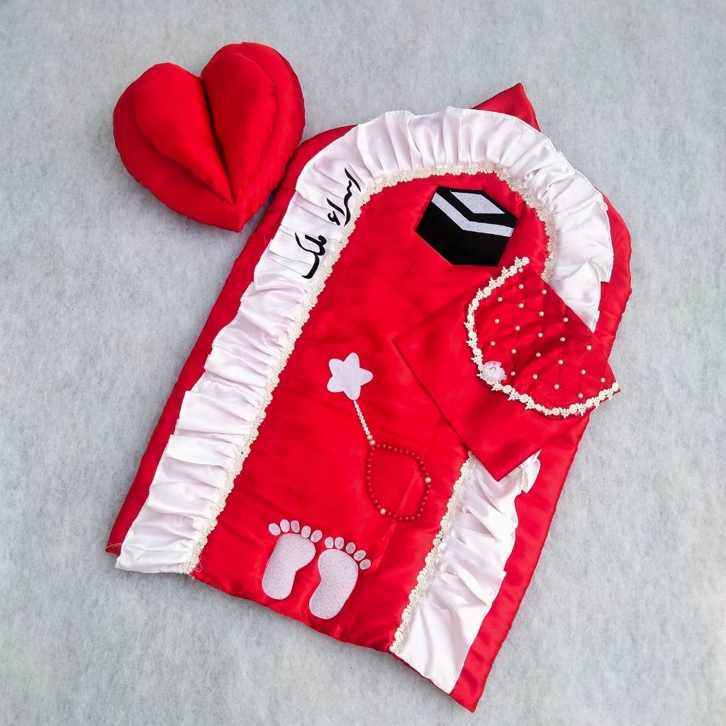 Red Luxury Silk Kids Prayer Mat Set