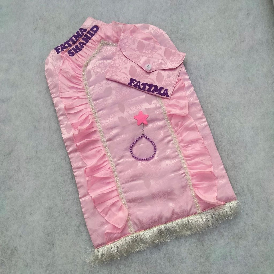 Pink Luxury Silk Kids Prayer Mat Set
