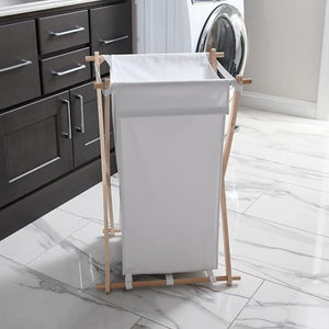 Laundry Hamper with Wood X Frame