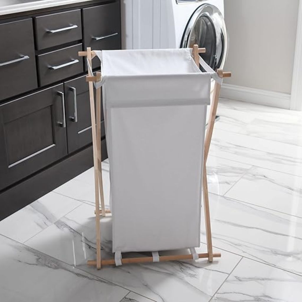 Laundry Hamper with Wood X Frame
