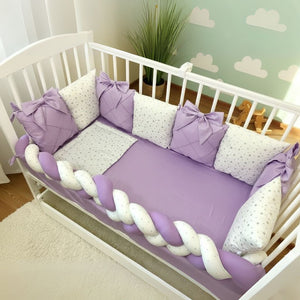 Crib Bedding Set with Braided Bumper and Bow Accents